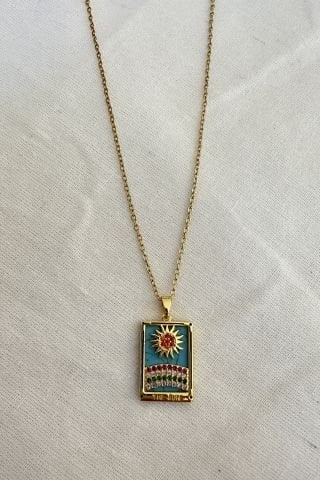 Çelik The Sun Tarot Kolye