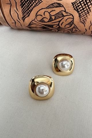Gold Ortası İncili Küpe