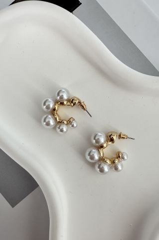 Top İncili Gold Küpe