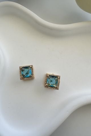 Marka model Taşlı Gold Küpe
