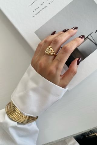 Gold Asimetrik Plaka Pirinç Kaplama Yüzük