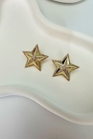Gold Plaka Orta Boy Yıldız Küpe