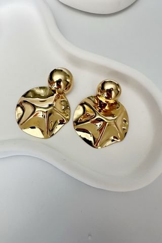 Gold Büyük Boy Yuvarlak Plaka Küpe