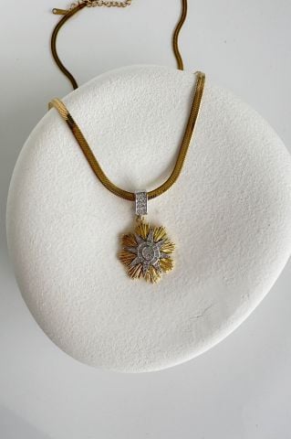 Çelik Zirkon Taşlı Güneş Kolye  60 cm