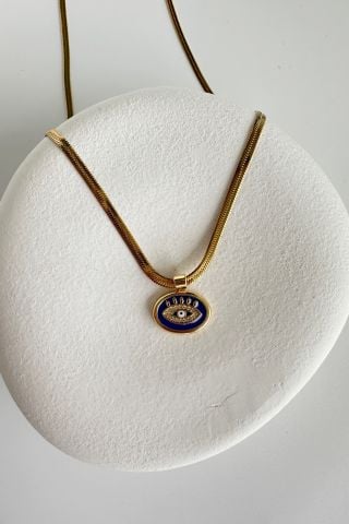 Çelik Gold  Mavi  göz Kolye