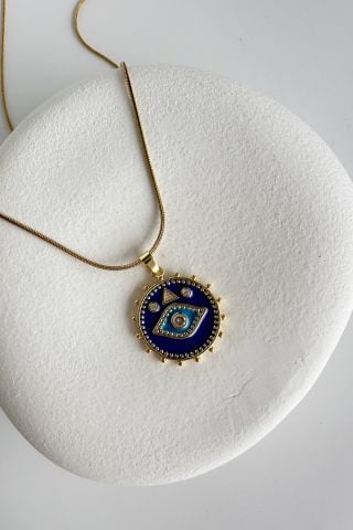 Çelik Gold Mavi göz kolye 60 cm
