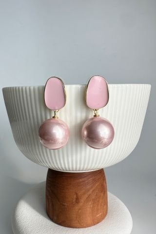 Pembe Mineli İnci Küpe