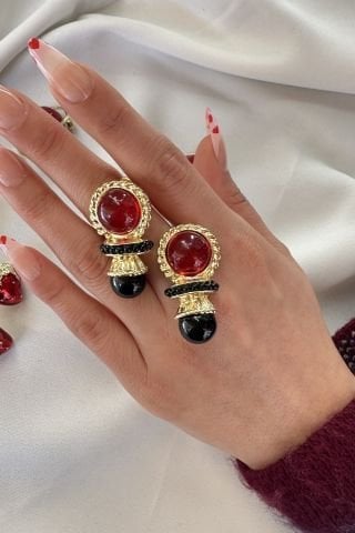 Kırmızı -Siyah Vintage Küpe