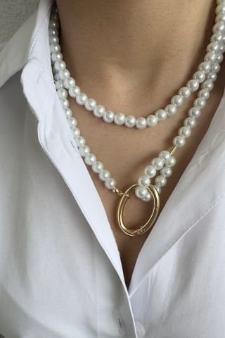 Gold detaylı İnci Kolye