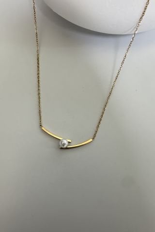 Çelik Ortası İncili Minimal Kolye