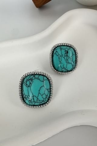 Büyük Silver Firuze Taşlı Küpe