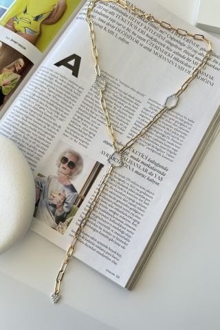 Pirinç Kaplama Gold Uzun Tasarım Kolye