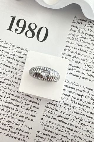 Ayarlanabilir Gümüş Rengi Taşlı Yüzük