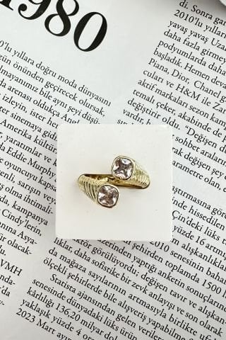 Ayarlanabilir Gold İki Ucu Taşlı Yüzük