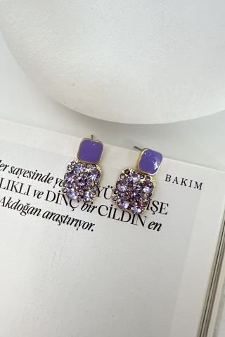 Lila Taşlı Küçük Küpe