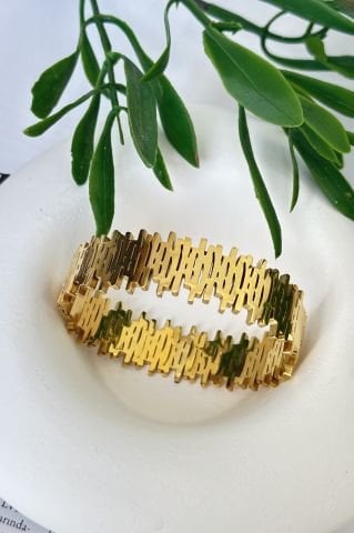 Gold Çelik ZigZag Detaylı Kelepçe