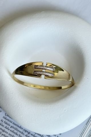 Gold Ortası Zirkon Taşlı Kelepçe