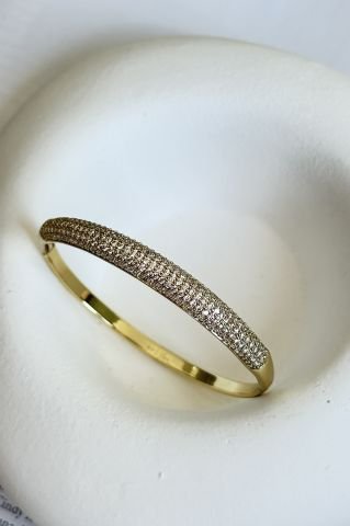 Gold Zirkon Taşlı Bombeli Kelepçe