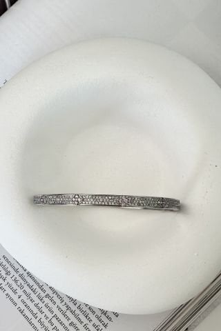 Gümüş Rengi Ortası Pembe Taşlı Vip Kelepçe