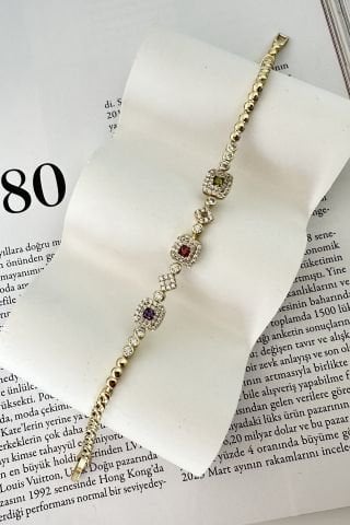 Vip Kaplama Ortası Renkli Taşlı Bileklik